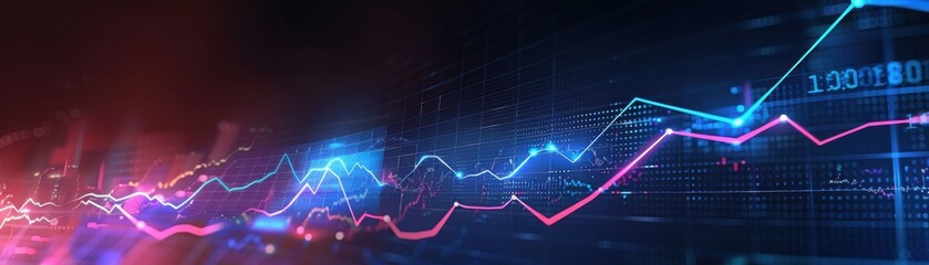 Naklejka premium Studio lighting on animated line chart, dynamic effects, sleek design, realistic