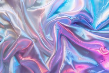 Obraz premium Iridescent Pastel Rainbow Background with Wavy Folds, Holographic Effect, Soft Light and Pastels Creating Hologram Texture, Shiny Foil Style