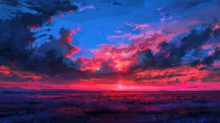 Vibrant sunset panorama with colorful sky and clouds