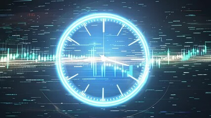 A holographic clock ticking away as data streams through its hands showcasing the constant and timely nature of financial transactions. - Powered by Adobe