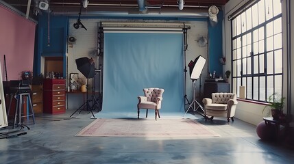 Fototapeta premium Modern photo studio with professional equipment. 