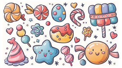 Colorful Candy and Sweets Cartoon Illustration