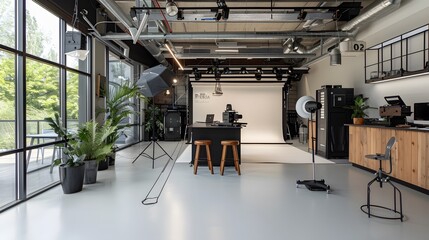 Modern photo studio with professional equipment. 
