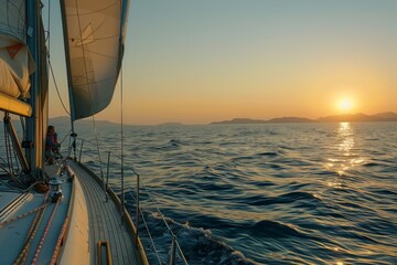 Obraz premium Sailing at Sunset on a Calm Sea