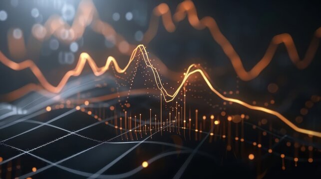 Sleek design animated line chart, dynamic effects, realistic, studio lighting