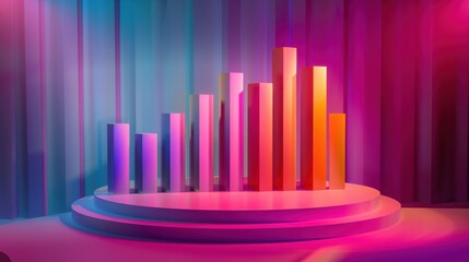 Fototapeta premium Vibrant bar chart, gradient backdrop, 3D look, realistic style, studio lighting