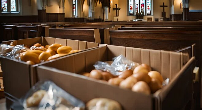 Box with food donated at the church.