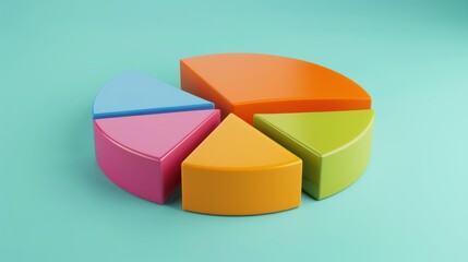 Fototapeta premium Pie chart with segments, bright colors, soft shadows, realistic, studio lighting