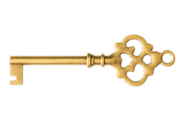 Old key isolated on white background with clipping path