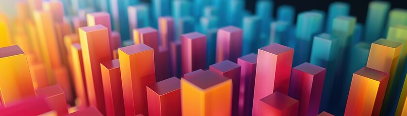 Gradient background with colorful 3D bar chart, realistic, studio lighting