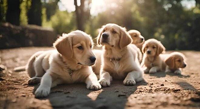 Mother dog with her puppies.