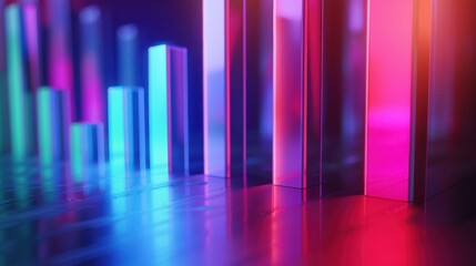 Realistic stacked bar chart, varied hues, shadow effects, studio lighting