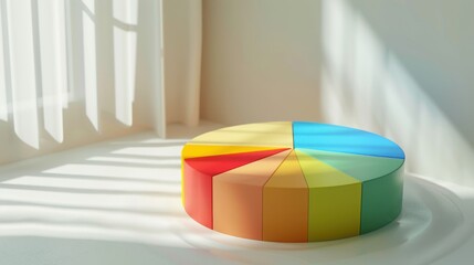 Pie chart with bright segments, soft shadows, realistic, studio lighting