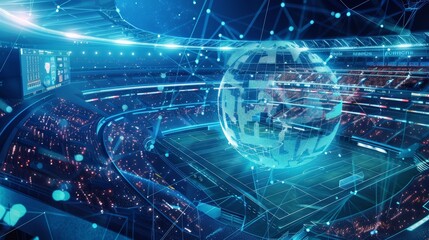 Futuristic Sports Stadium with Global Network Connection