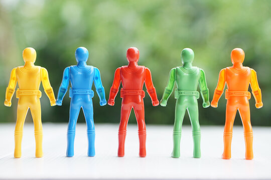 Colorful plastic model of warriors. toys. Concopt, Toy for kids, enhance imagination in childhood with toy characters of superhero. Fantasy comic fiction from cartoons, movie.            