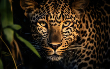 Obraz premium Close-Up of the Eye and Spots on an African Leopard's Face