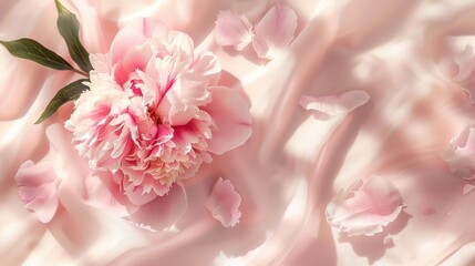 Fototapeta premium Peony flower on cream mask mockup