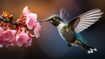 Naklejka premium Hummingbird Feeding on Pink Flower