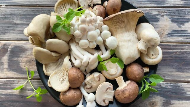 Assortment of various raw mushrooms