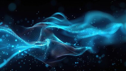 Abstract Blue Digital Background with Glowing Particles and Waves Representing AI Technology Concept