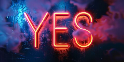 Glowing Neon YES Sign Amidst Colorful Smoke