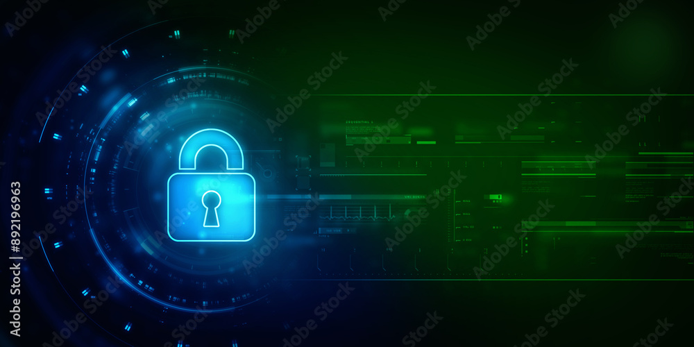 Wall mural 2d illustration safety concept: closed padlock on digital background