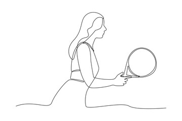 continues line art sport woman playing tennis illustrator art line