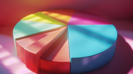 Obraz premium Studio lighting on pie chart segments, bright colors, soft shadows, realistic