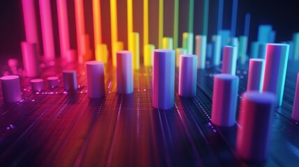 Obraz premium Depth effect 3D histogram, colorful bars, realistic, studio lighting