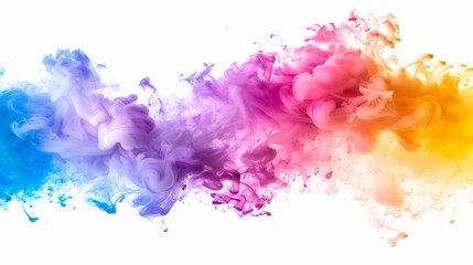 Fototapeta premium Vibrant swirling colorful ink in water against a white background, creating an abstract and dynamic visual effect