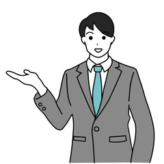 紹介するスーツのビジネスマン