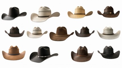 Set of cowboy hats, cut out on isolate transparency