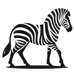 Clean Black and white Vector silhouette of a Zebra on white background