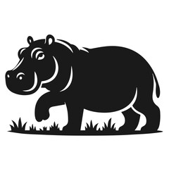 Clean Black and white Vector silhouette of a Hippo on white background