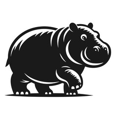 Clean Black and white Vector silhouette of a Hippo on white background