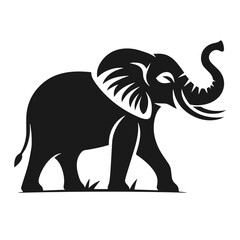 Clean Black and white Vector silhouette of a Elephant on white background