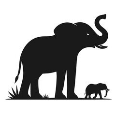 Clean Black and white Vector silhouette of a Elephant on white background