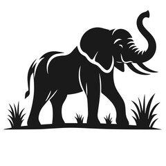 Clean Black and white Vector silhouette of a Elephant on white background
