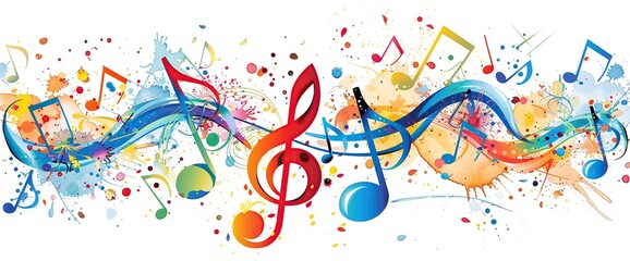 Colorful music notes and treble clef vector background