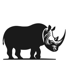Clean Black and white Vector silhouette of a Rhino on white background