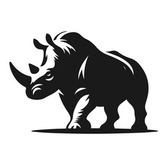 Clean Black and white Vector silhouette of a Rhino on white background