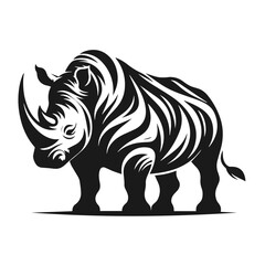 Clean Black and white Vector silhouette of a Rhino on white background