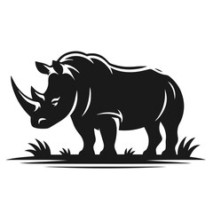 Clean Black and white Vector silhouette of a Rhino on white background