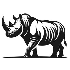 Clean Black and white Vector silhouette of a Rhino on white background