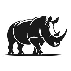 Clean Black and white Vector silhouette of a Rhino on white background