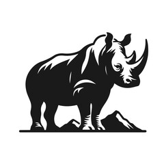 Clean Black and white Vector silhouette of a Rhino on white background