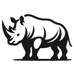 Clean Black and white Vector silhouette of a Rhino on white background