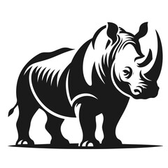 Clean Black and white Vector silhouette of a Rhino on white background