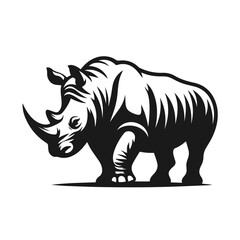 Clean Black and white Vector silhouette of a Rhino on white background