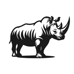 Clean Black and white Vector silhouette of a Rhino on white background